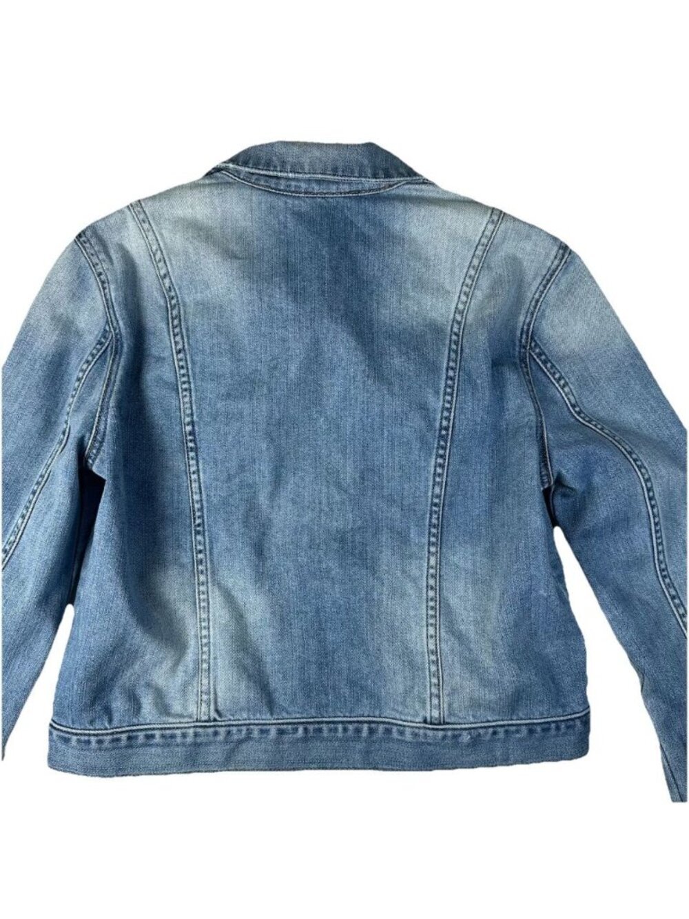 White House Black Market WHBM US Women’s 6 Light Blue Cropped Denim Jean Jacket - Picture 5 of 13